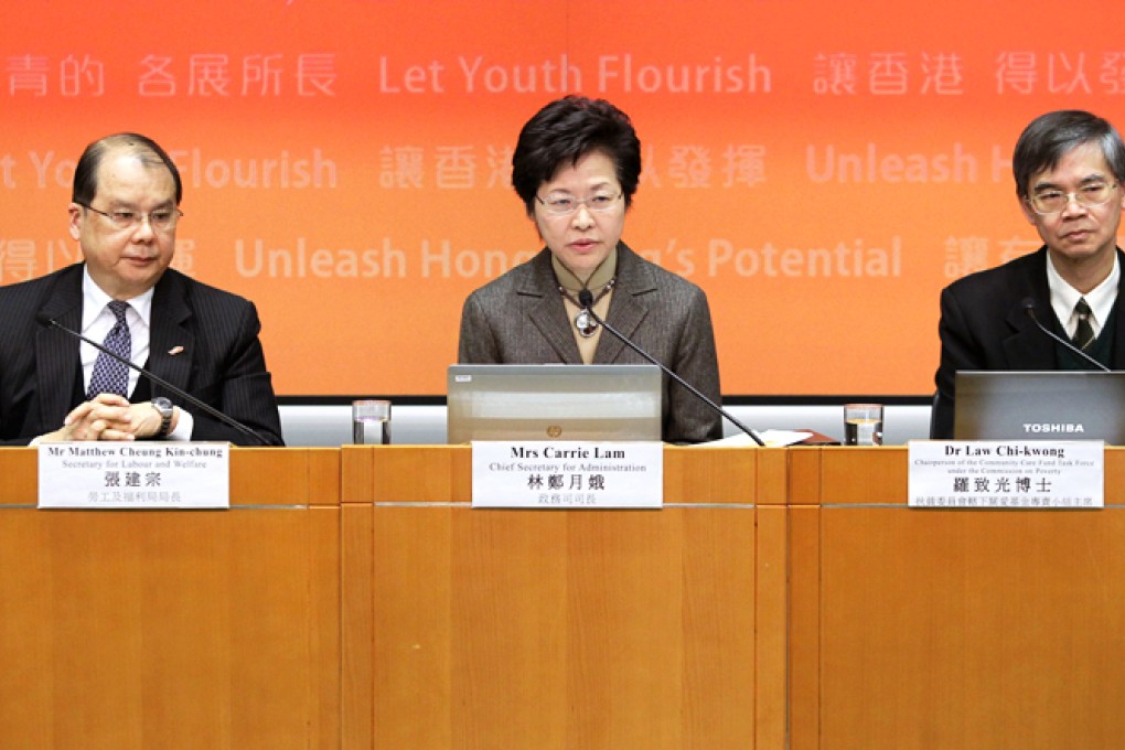 Matthew Cheung, Carrie Lam and Law Chi-kwong at yesterday's briefing. Photo: Sam Tsang
