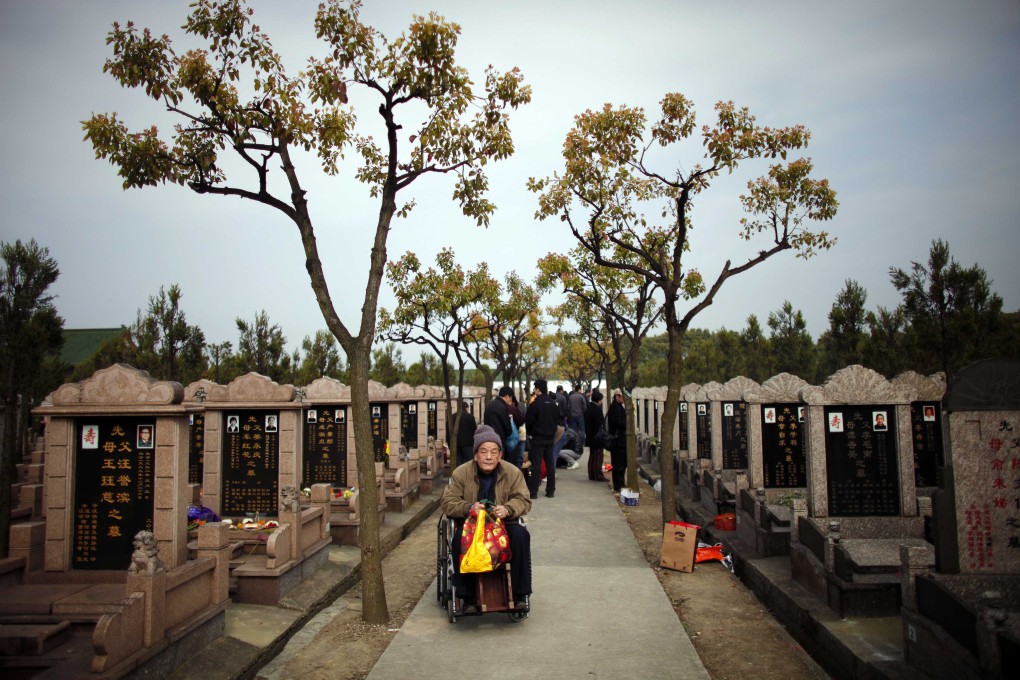 An elderly man in a wheelchair visits a cemetery at Songhe graveyard on the outskirts of Shanghai. The price of graveyard land in Beijing has doubled and in some areas tripled in recent years. Photo: Reuters