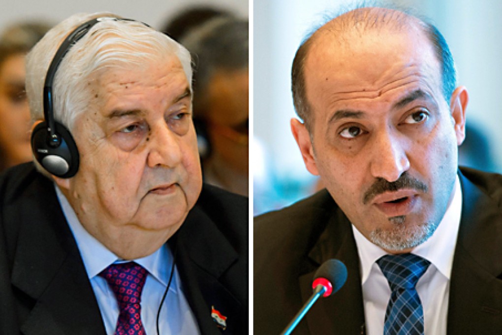 Syrian Foreign Minister Walid Muallem (left) and Syrian opposition leader Amhad al-Jarba (right). Photos: AFP