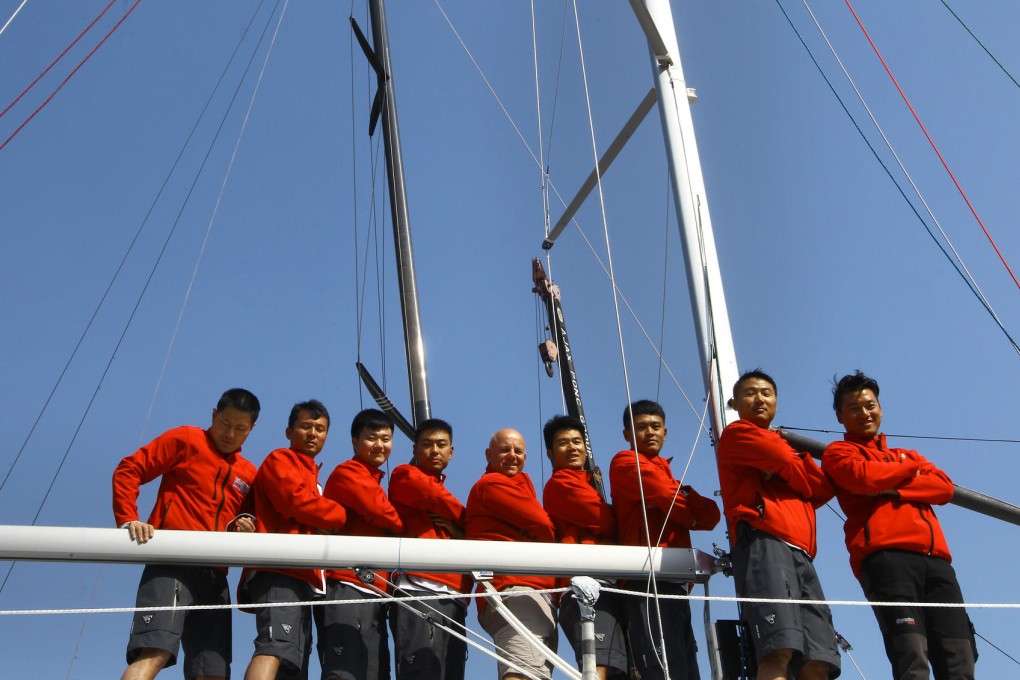 Dongfeng Race Team members William Wu Liang (left), Cheng Ying-kit, Yang Jiru, Zhang Yiran, John Thorn (performance director), Liu Ming, Liu Xue, Shen Sheng and Chen Jinhao. Photo: Jonathan Wong