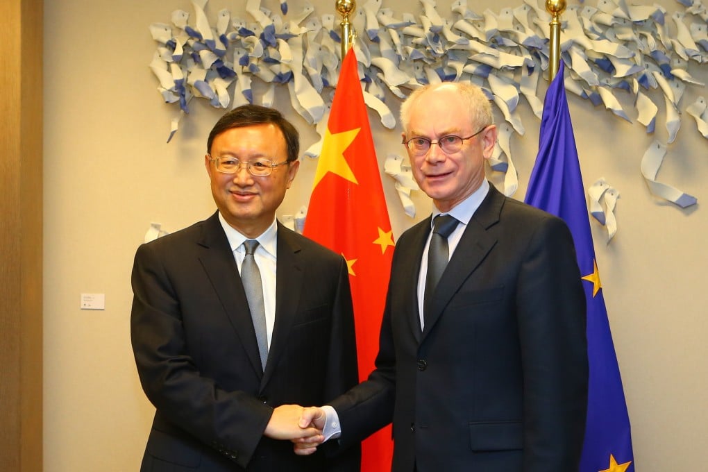 Chinese State Councilor Yang Jiechi, much discussed in exile media, met European Council President Herman Van Rompuy in Brussels on Monday. Photo: Xinhua