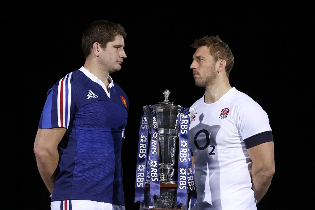 France captain Pascal Pape and England captain Chris Robshaw get in the mood. Photo: AFP