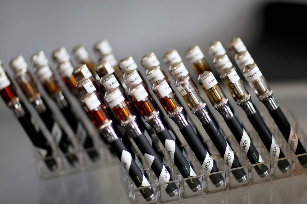 E-cigarettes with different flavoured E liquid are seen on display in Florida. Photo: AFP