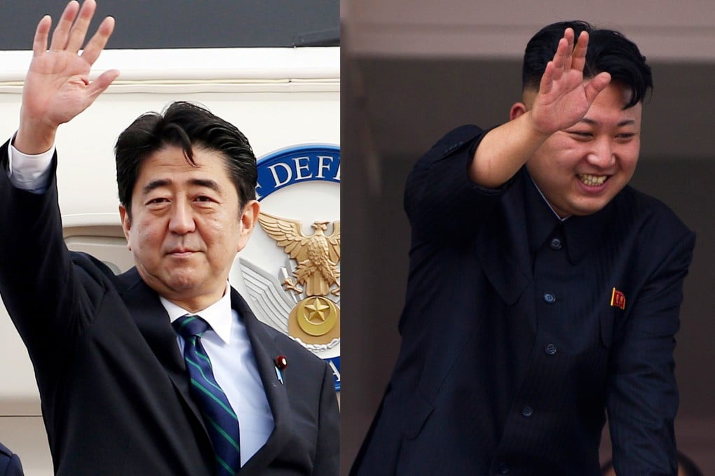 Japan's Shinzo Abe (left) and North Korean leader Kim Jong-un. Photos: AFP, AP