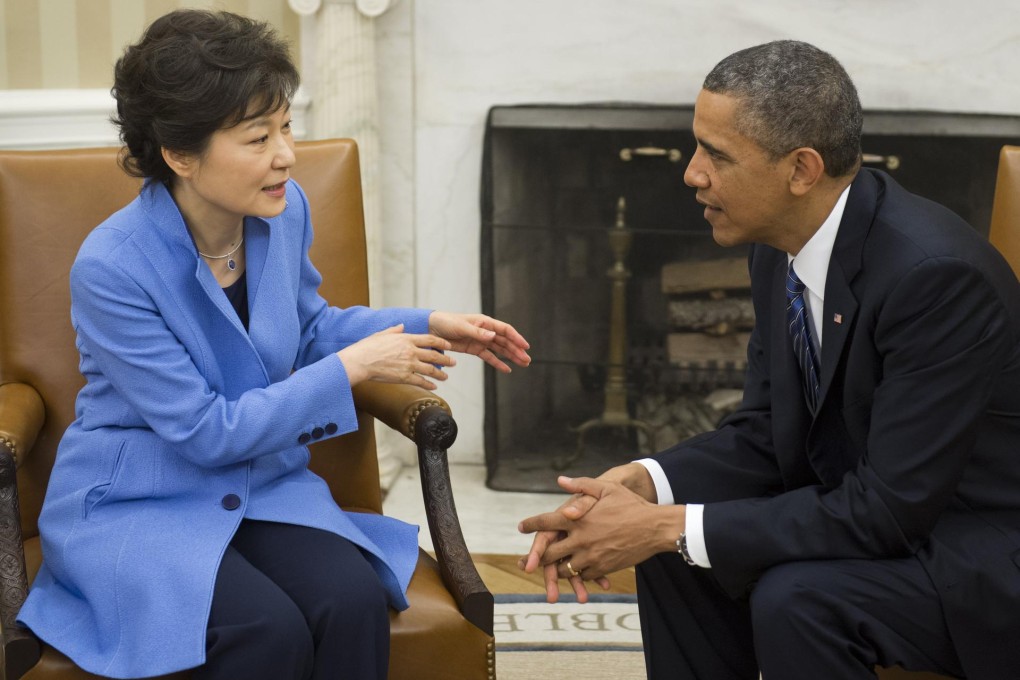 President Obama will have to tread delicately if he meets South Korean President Park Geun-hye (pictured left) as well as Japanese Prime Minister Shinzo Abe in April. Photo: AFP