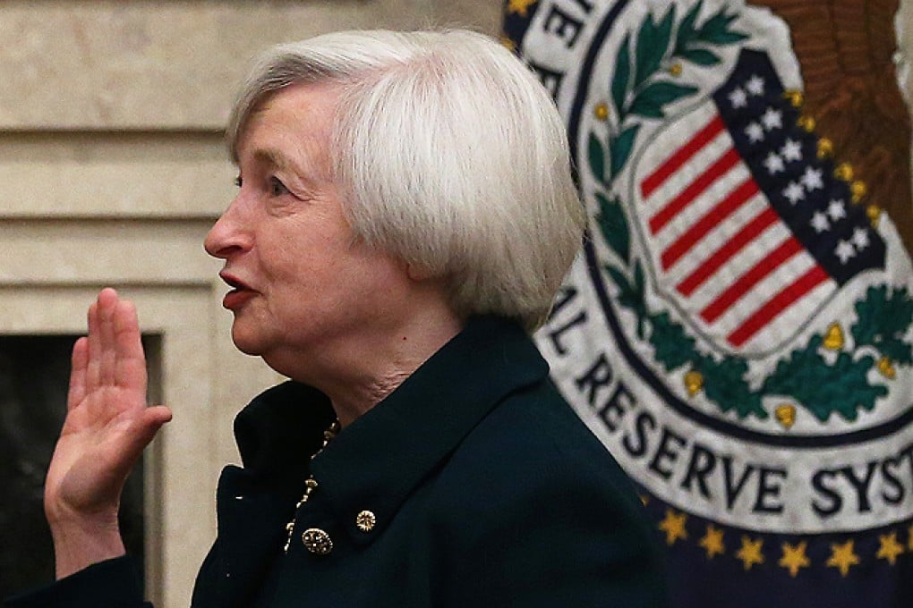 Janet Yellen is sworn as Federal Reserve chair in Washington on Monday. Photo: AFP