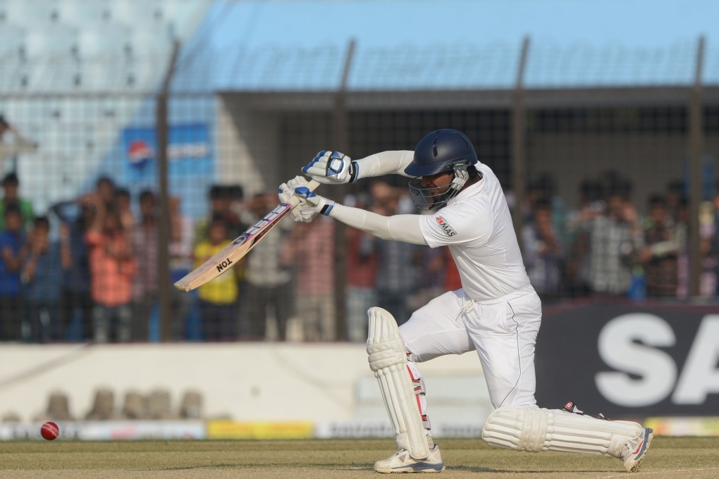 Sri Lanka's Kumar Sangakkara plays a shot during the first day of the second test against Bangladesh in Chittagong. Photo: AFP