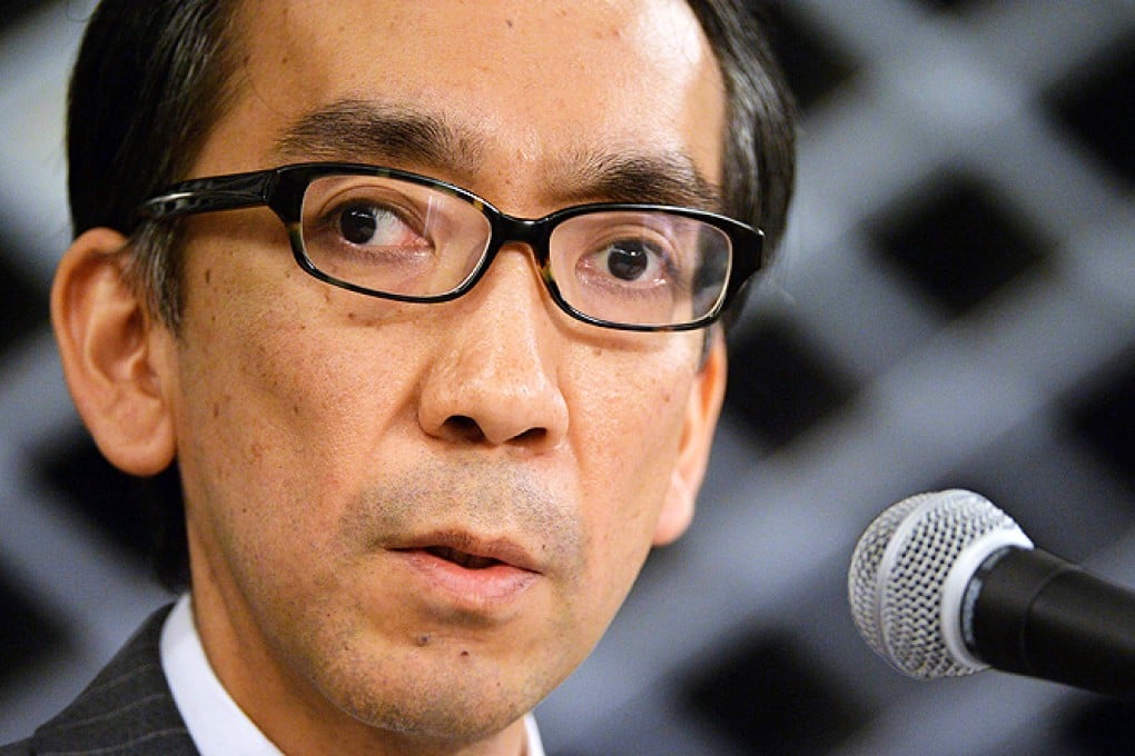 Takashi Niigaki, ghost writer for deaf composer Mamoru Samuragochi dubbed 'Japan's Beethoven' speaks to the press in Tokyo on Thursday. Photo: AFP