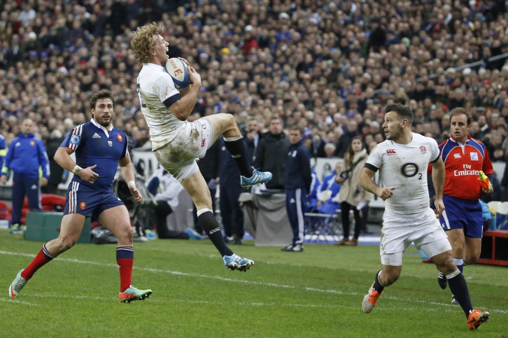England's Billy Twelvetrees works on defence during the Six Nations match against France last Saturday. Photo: AFP