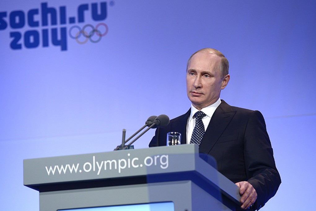 Russian President Vladimir Putin speaks during the IOC President's Gala Dinner in Sochi on Thursday. Photo: Reuters