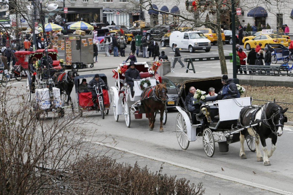 Passengers enjoy a ride near Central Park in New York. Photo: AP