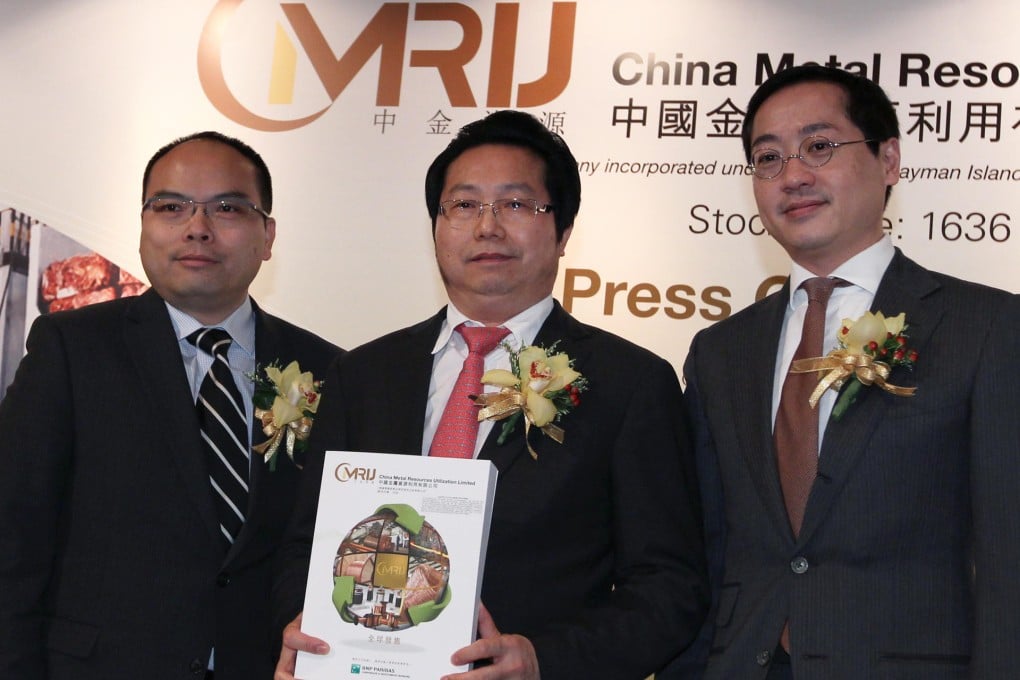 From left, China Metal chief financial officer Frank Chan Ngai-chi, chairman Yu Jianqiu, and Wilson Kwong, executive director. Photo: Nora Tam