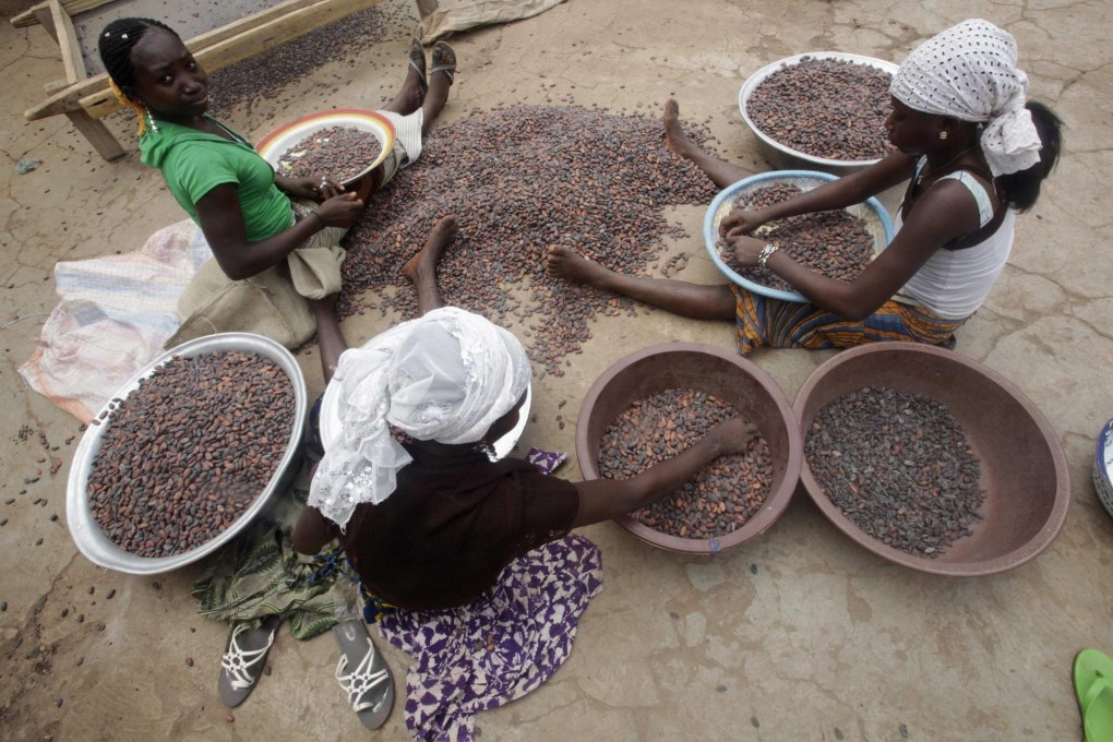 Cocoa beans being sorted out, the supply of which is volatile.