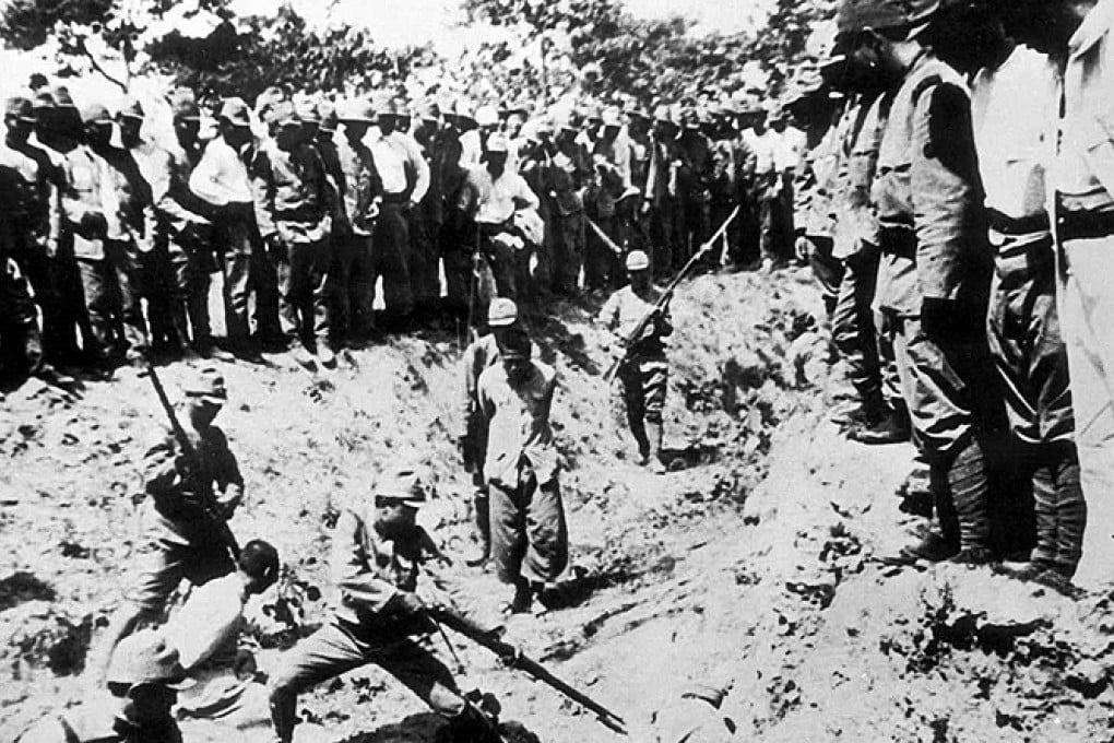 Japanese soldiers bayonet Chinese prisoners during the Nanjing Massacre In this file photo from 1937. Photo: Reuters