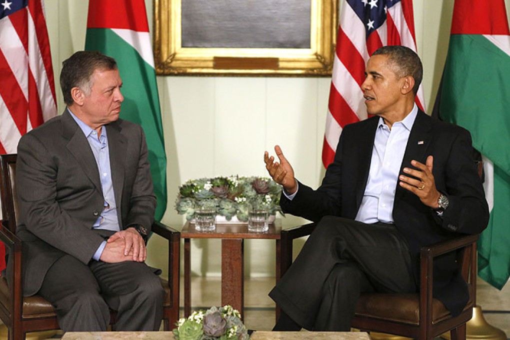 US President Barack Obama meets with Jordan's King Abdullah at Sunnylands in Rancho Mirage, California on Friday. Photo: Reuters