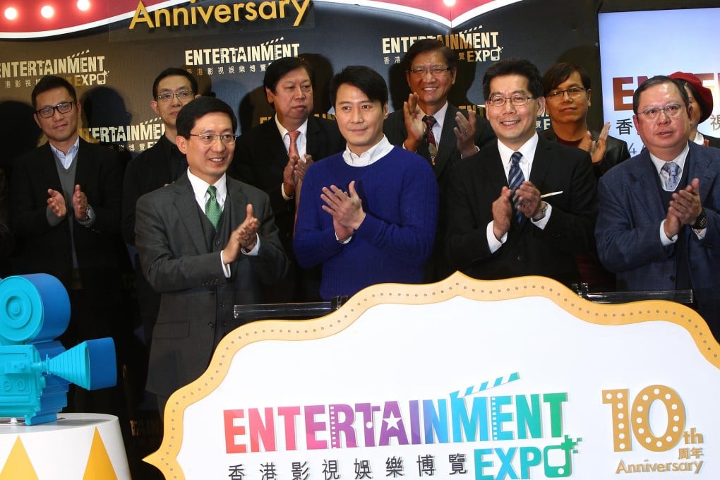 Canto-pop star and Hong Kong entertainment ambassador Leon Lai (second left) at yesterday’s pre-launch. Photo: Jonathan Wong