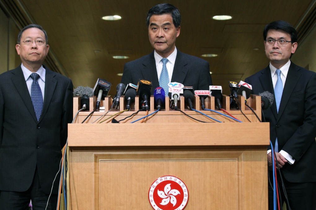 Chief Executive Leung Chun-ying in a press conference about the government decision to impose limited sanctions against the Philippines.