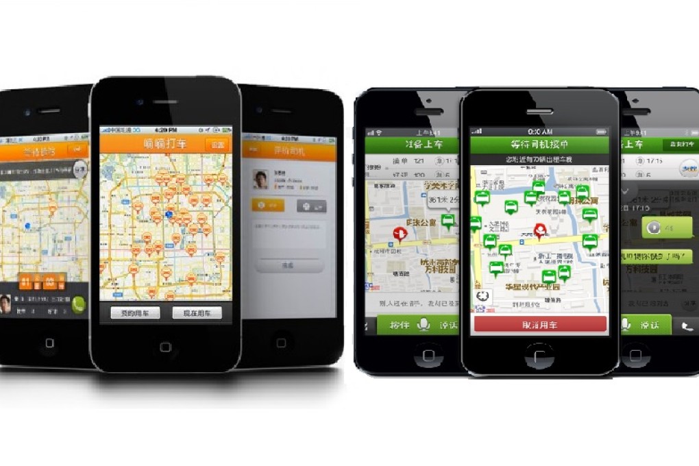 Screens of taxi-booking applications Didi Dache (left) and Kuaidi Dache. Photo: SCMP Pictures