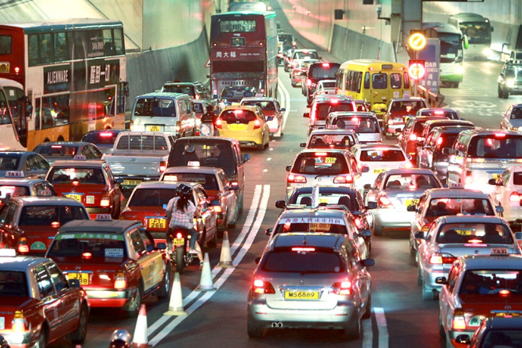 Congestion in the Cross-Harbour Tunnel on the Hung Hom side.
