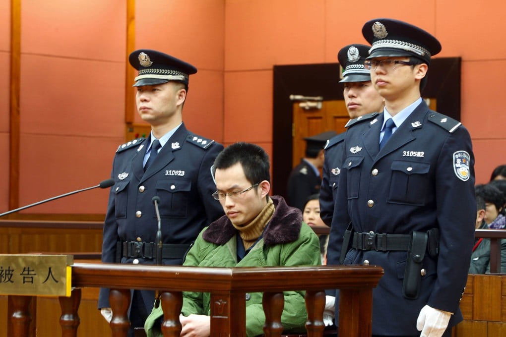 Lin Senhao sits in the dock yesterday in Shanghai. Lin’s father told reporters he would appeal against the sentence. Photo: Xinhua