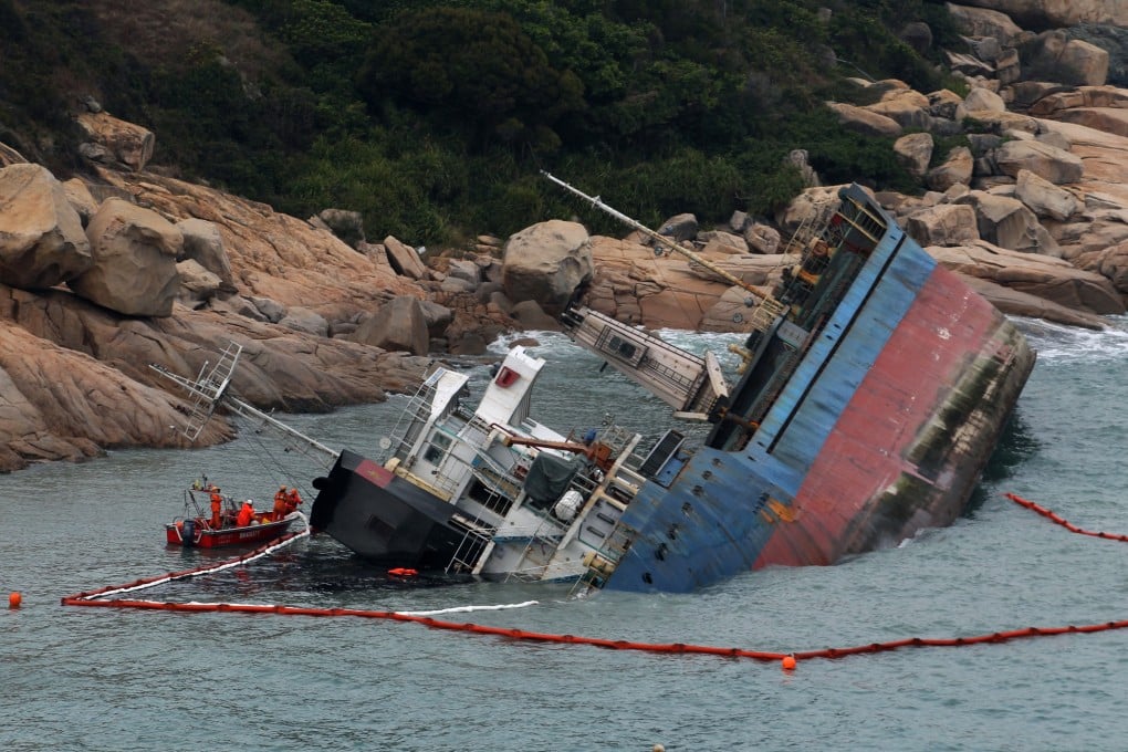 The cargo vessel Sunrise Orient drifted for about one kilometre after the rescue before running aground on eastern Cheung Chau. Photo: Felix Wong