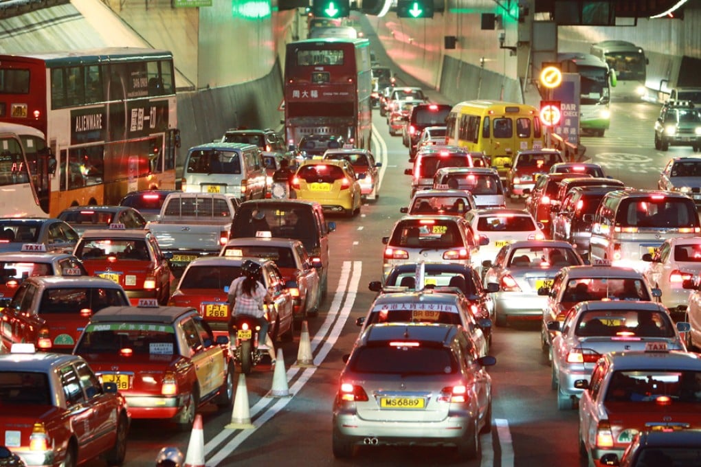 Congestion in the Cross Harbour Tunnel on the Hung Hom side.