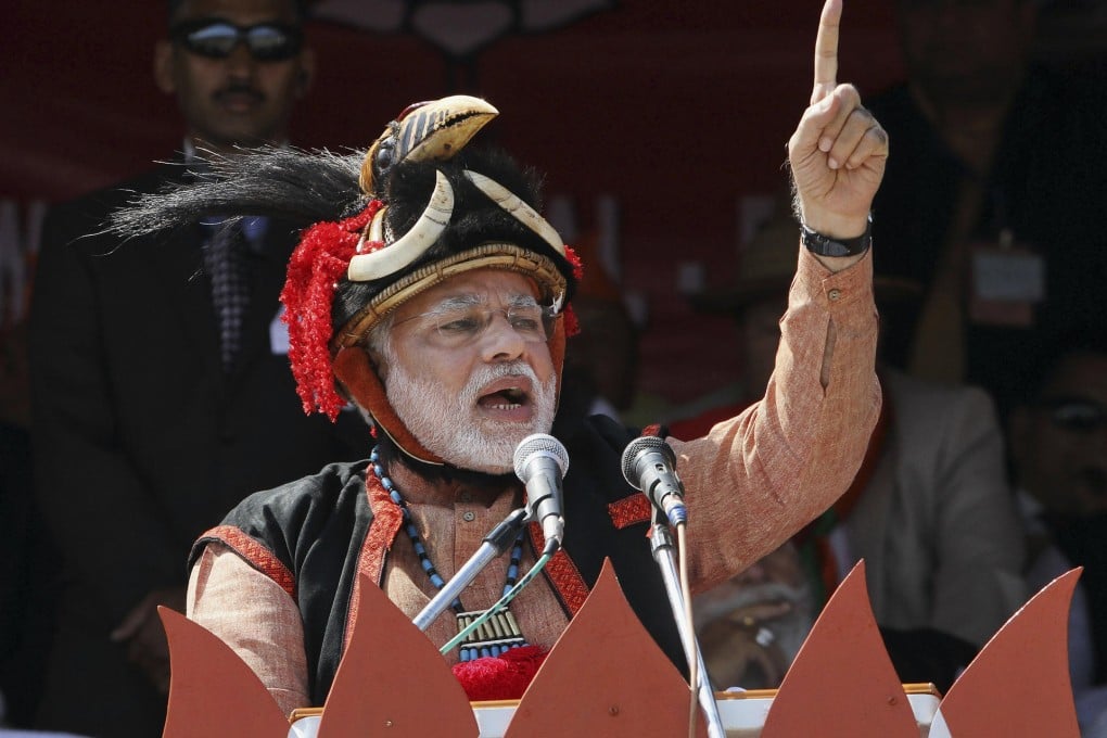 Prime-ministerial candidate Narendra Modi addresses a gathering at a public rally yesterday in Pasighat, Arunachal Pradesh. Photo: AP