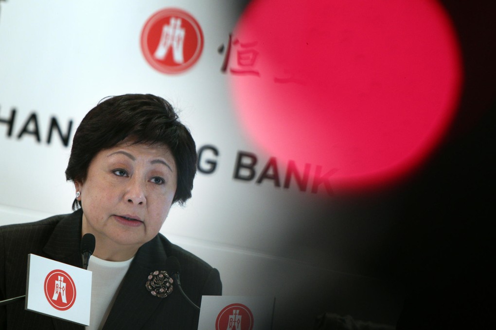 Hang Seng chief executive Rose Lee, at the results announcement yesterday, says the bank's loan quality has improved after a decline in bad debts. Photo: Jonathan Wong