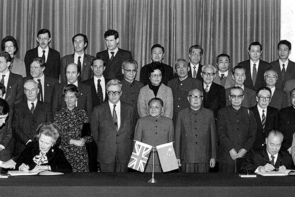 Margaret Thatcher and Zhao Ziyang sign the Joint Declaration in Beijing in 1984. Photo: AP