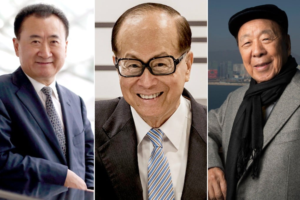 The three richest men in the country: Wang Jianlin (left), Li Ka-shing (centre) and Lui Che-woo. Photos: Bloomberg, AFP