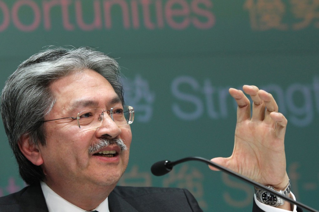 Financial Secretary John Tsang Chun-wah speaks to the media during a news conference after delivering his budget speech. Photo: Sam Tsang