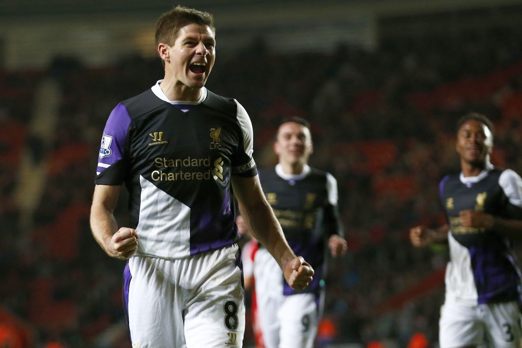 Steven Gerrard of Liverpool celebrates scoring a penalty against Southampton. Photo: Reuters