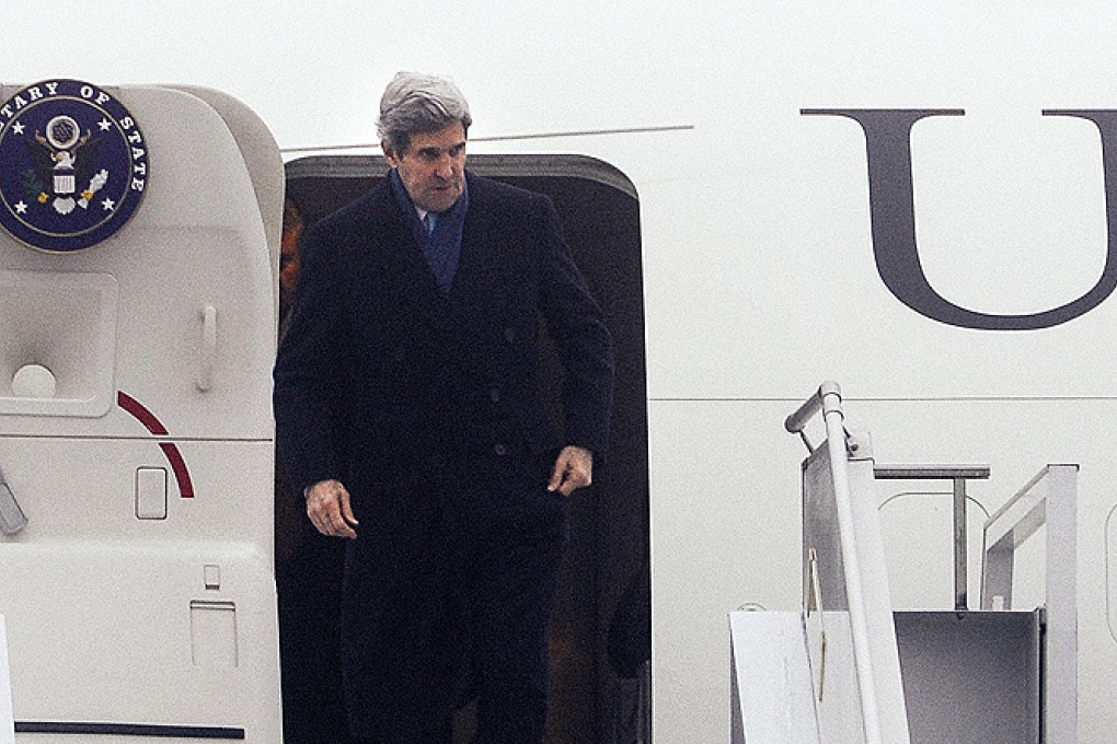 US Secretary of State John Kerry arrives at the International Airport in Kiev on Tuesday, for talks with Ukraine's interim government. Photo: AFP