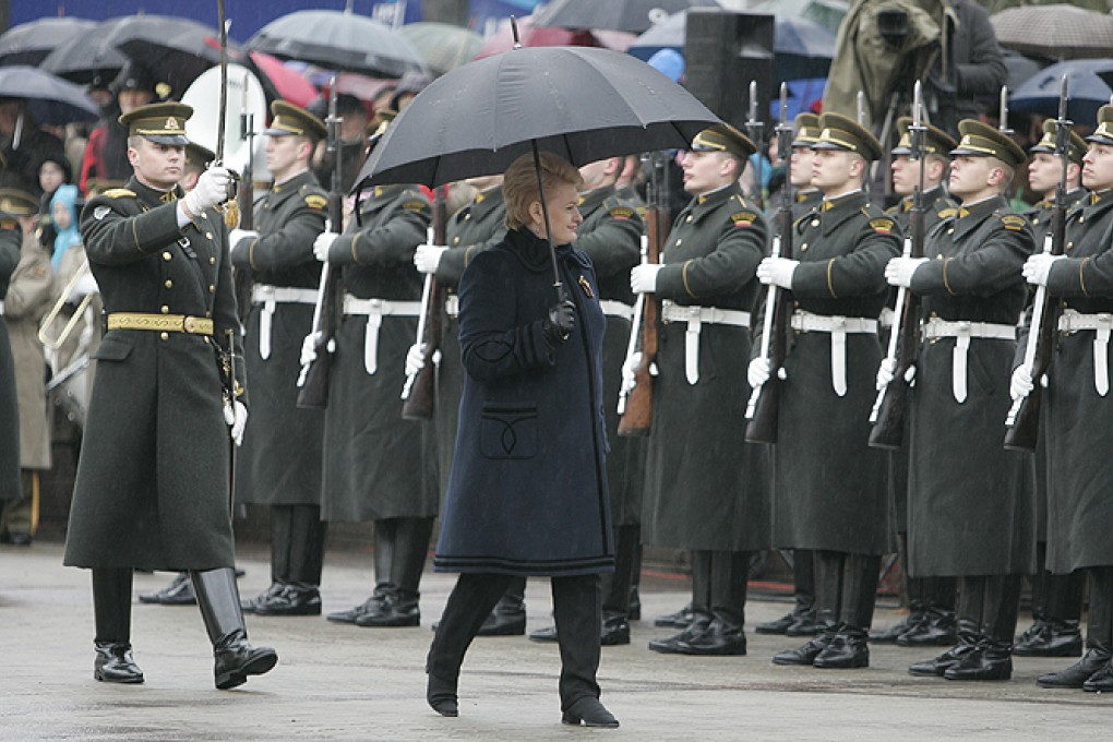 Lithuanian President Dalia Grybauskaite (centre) during the country's 96th independence day celebrations in Vilnius last month. Photo: Xinhua