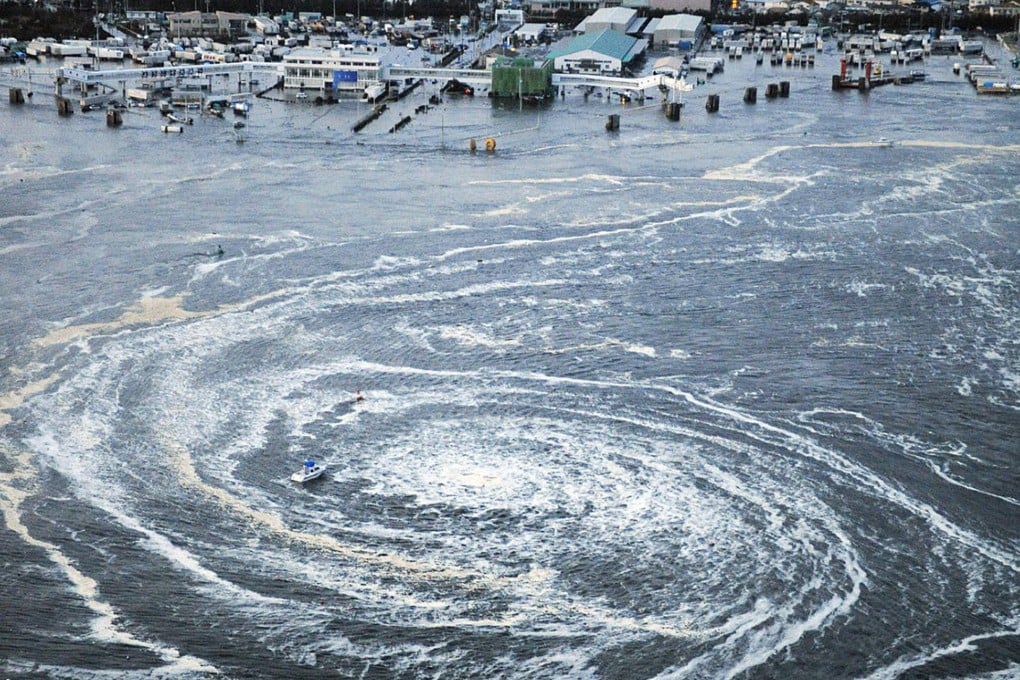 A whirlpool near Oarai city in northeastern Japan created by the tsunami that followed the earthquake on March 11, 2011. Waves swept far inland, destroying everything in their path. Photo: Reuter