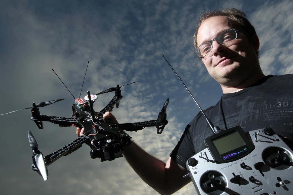 Raphael Pirker shows a drone at his Hong Kong office. One raised the ire of a US agency. Photo: K. Y. Cheng