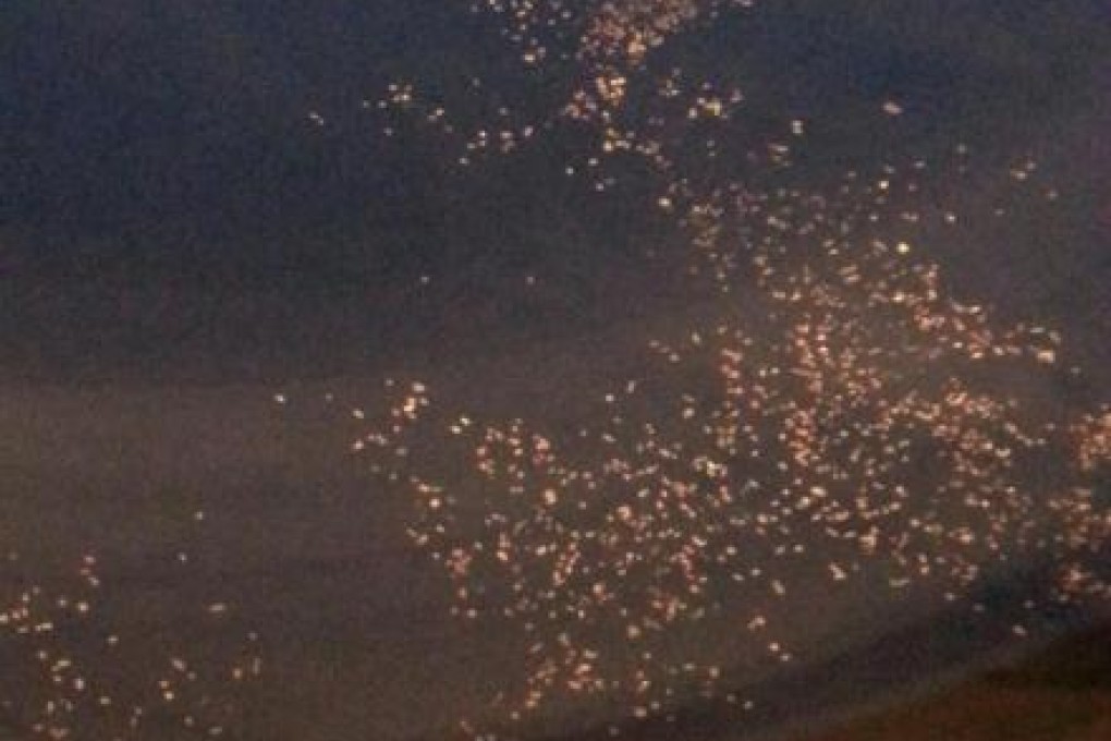 Photos showing possible debris floating on the sea uploaded to Chinese social media by a user. Photo: SCMP Pictures