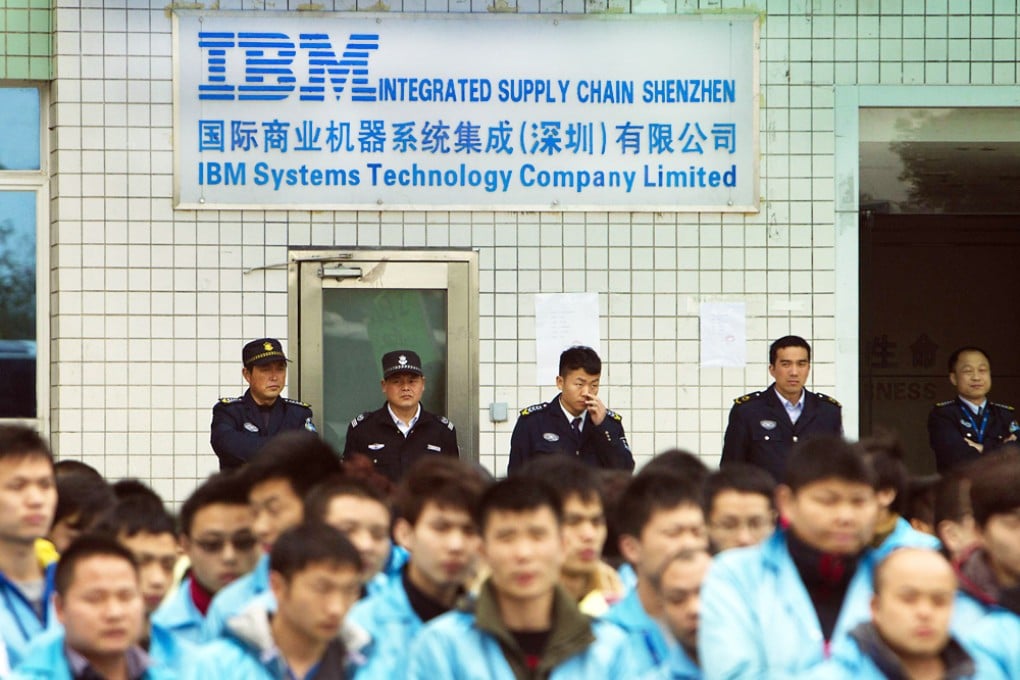 IBM workers protest at an IBM factory in Shenzhen. Photo: Reuters