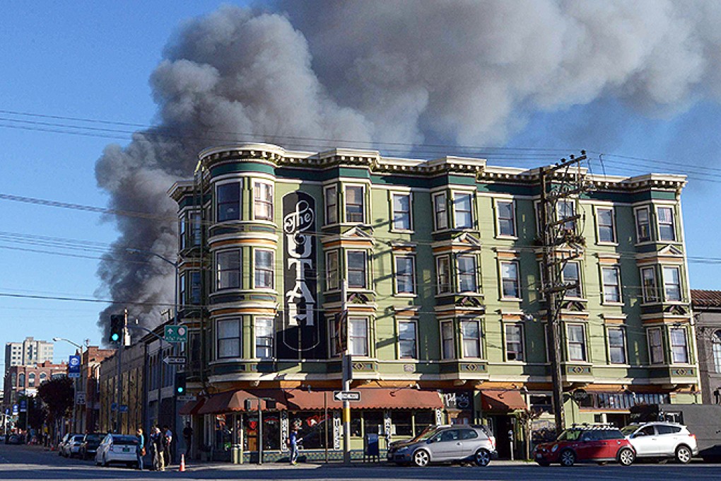 Smoke billows from a fire at a construction site in the China Basin area of San Francisco. Photo: Reuters