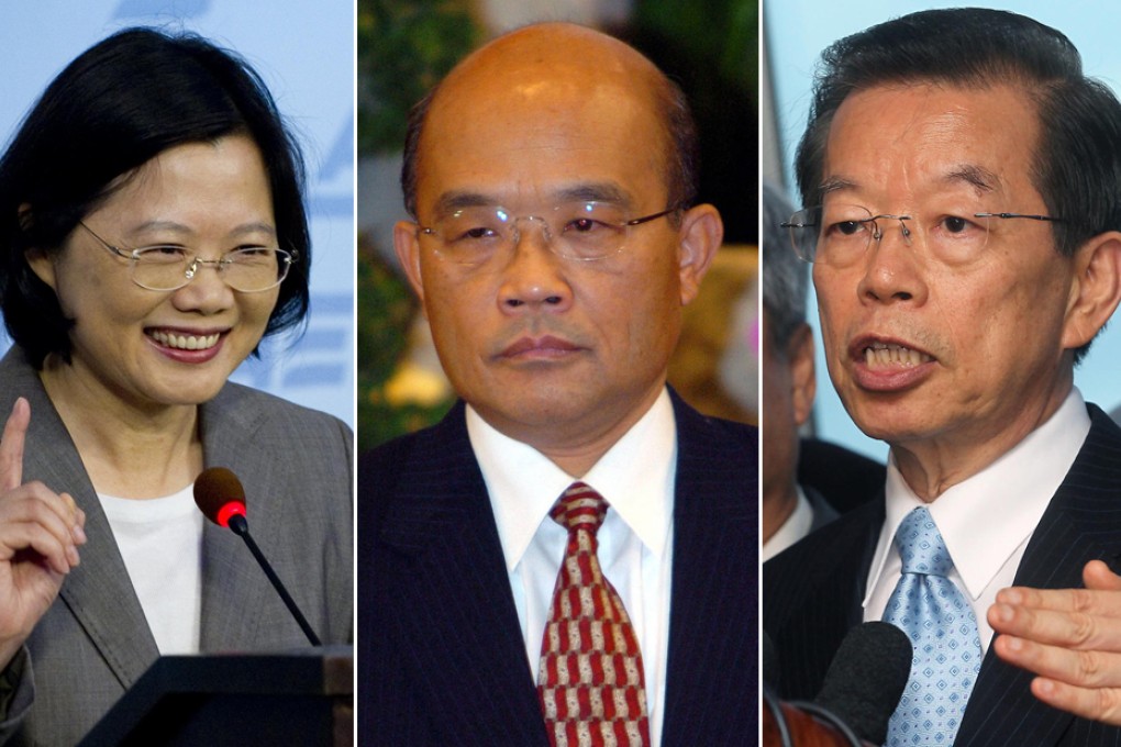 (Left to right) Tsai Ing-wen, Su Tseng-chang and Frank Hsieh Chang-ting all seek party chair. Photos: AFP, SCMP