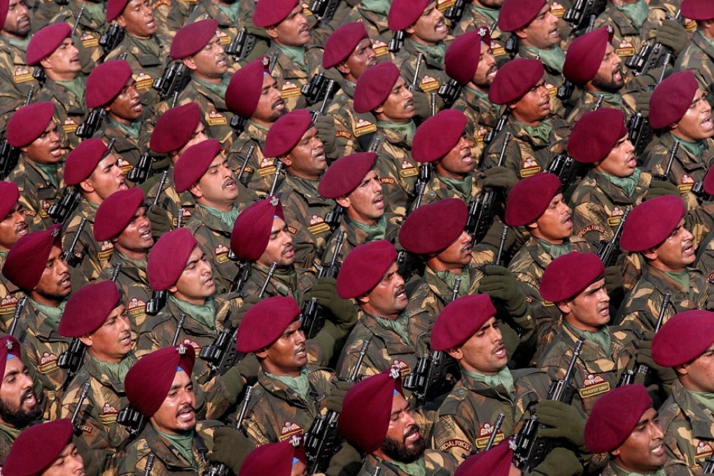Indian army contingents participate in the 63rd Republic Day of India parade at Rajpath, New Delhi. Indian imports of major weapons rose by 111 per cent in the last five years compared to 2004-08. Photo: EPA