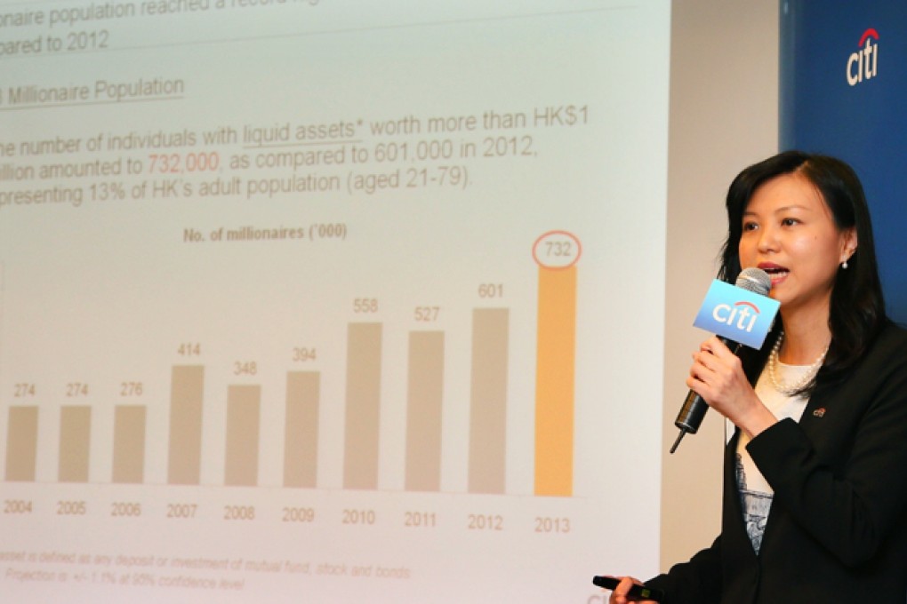 Priscilla Ng, Country Marketing Director of Citibank, announces the findings of the Hong Kong millionaire survey. Photo: Reuters