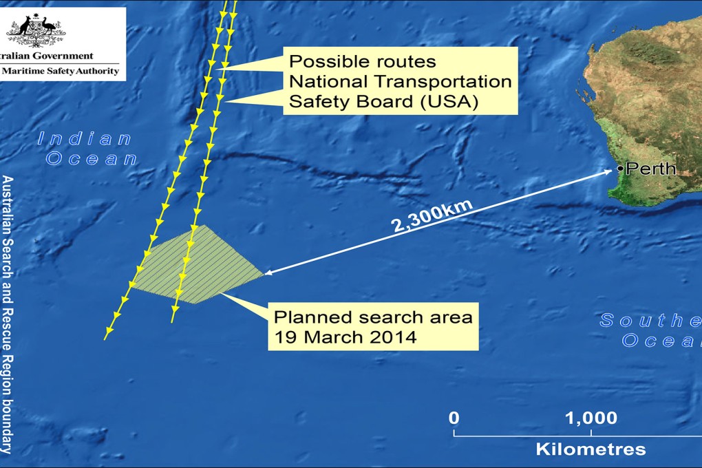 A map released on March 19, 2014 by Australian Maritime Safety Authority shows the search area for for Malaysia Airlines flight MH370 in the Southern Indian Ocean. Photo: Xinhua