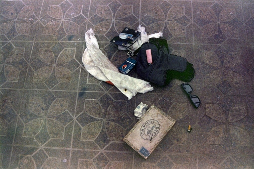 A newly released image of the scene of Cobain's suicide, showing a box containing drug paraphernalia and personal items. Photo: AP