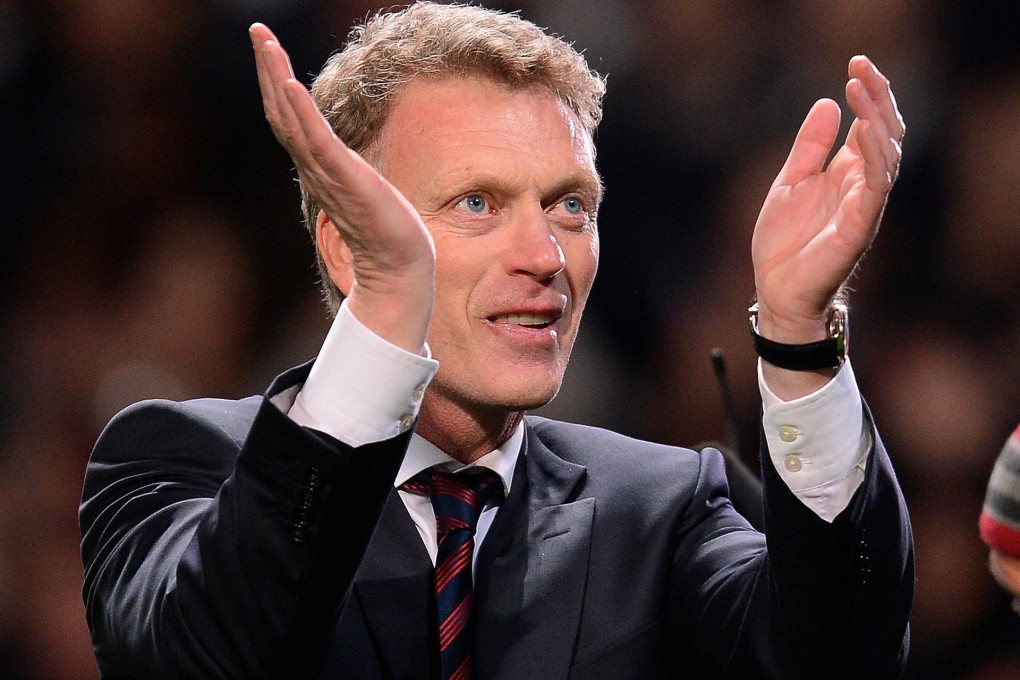 Rare joy for David Moyes after his Red Devils reached the quarter-finals of the Uefa Champions League, beating Olympiakos. Photo: AFP