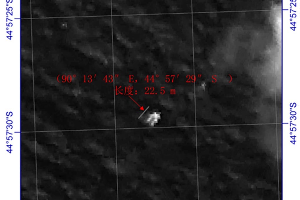 The satellite image released by China yesterday showing suspected debris in the southern corridor of the intensified search area in the Indian Ocean. Photo: SCMP