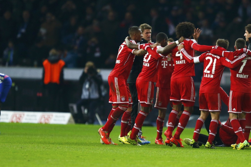 Bayern Munich's players celebrate in Berlin after clinching the Bundesliga title with seven games remaining in the campaign. Photo: Reuters