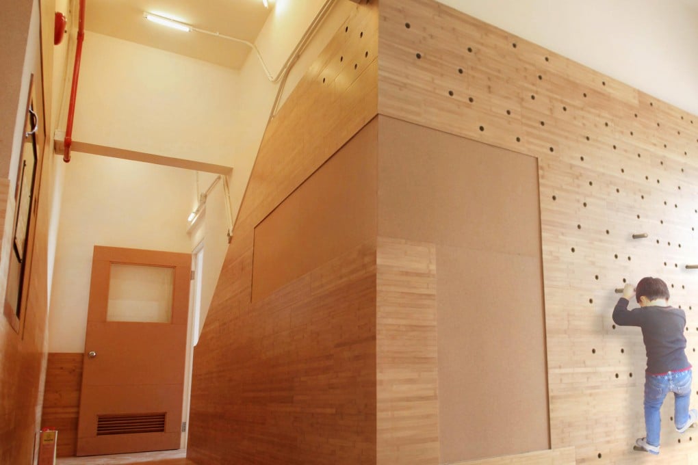 The climbing wall at Morningstar Preschool was designed by davidclovers design. Photo: courtesy davidclovers design