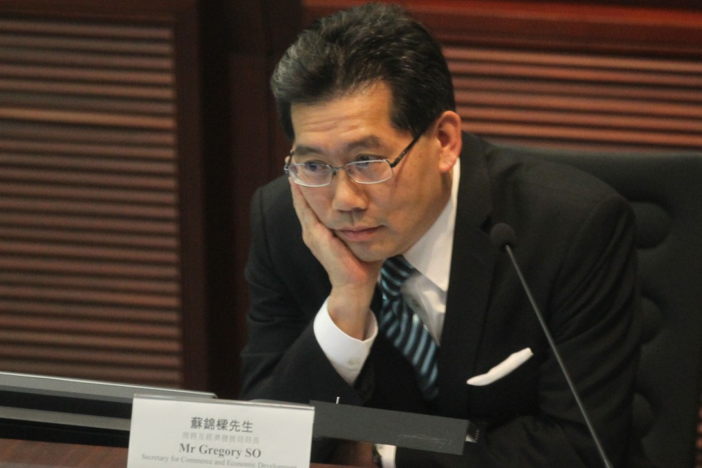 One lawmakers suggested Secretary for Commerce and Economic Development Gregory So Kam-leung had his "eyes wide shut" in formulating TV broadcasting policy. Photo: K. Y. Cheng