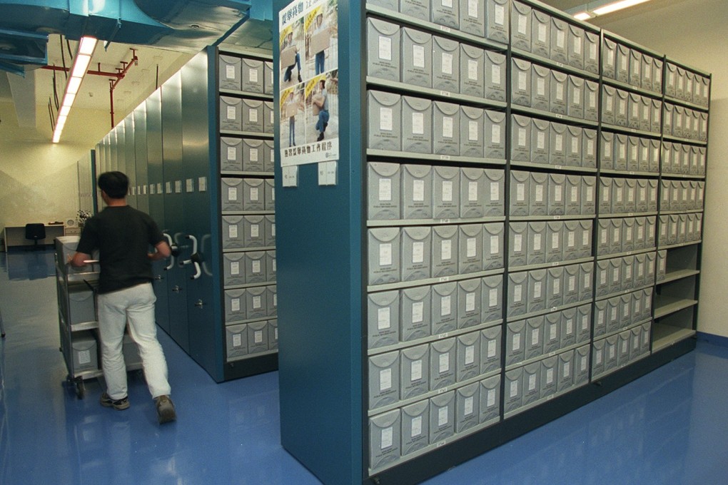 The record repository at the Public Records Office in the Hong Kong Public Records Building in Kwun Tong. Retired judge William Waung Sik-ying urges the government to enact a law to mandate the creation of a public-sector archiving system. Photo: Dustin Shum